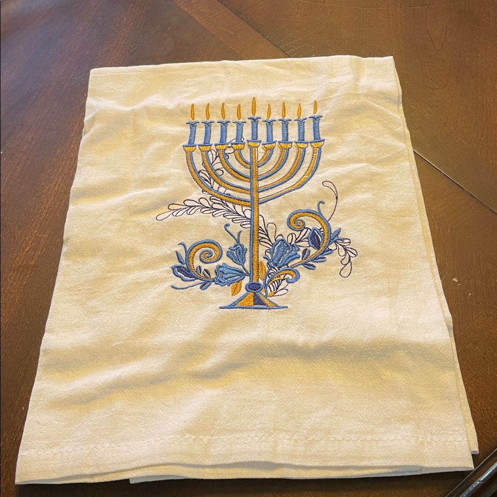 Embroidered Menorah Towel